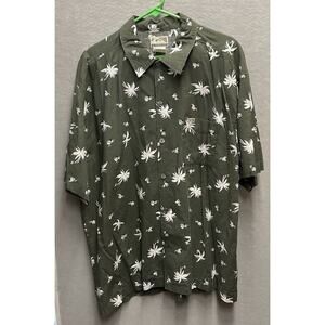Quicksilver Mens Button Down Green Shirt Rayon Blend‎ Size L Short Sleeve